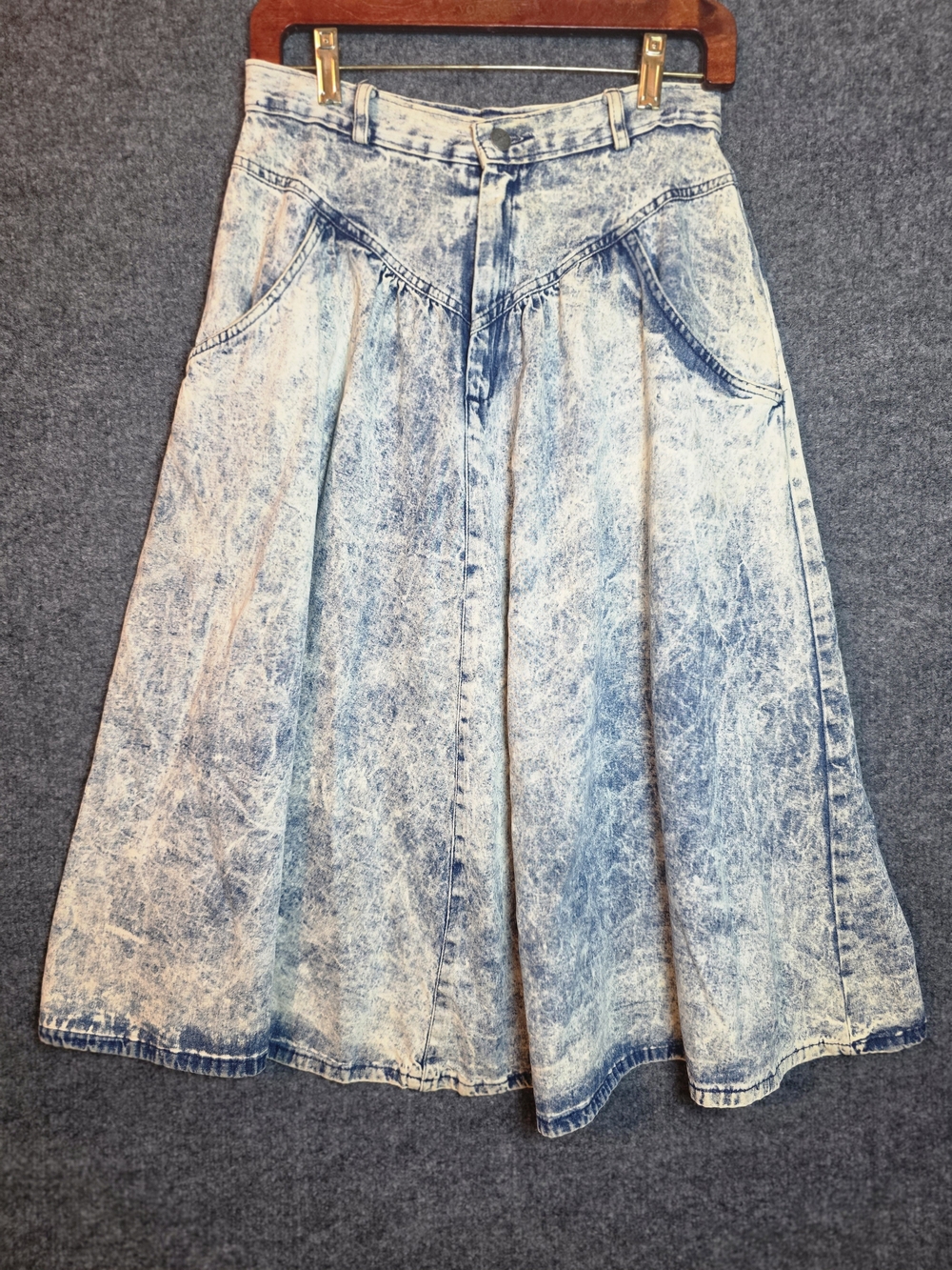 Vintage 80s Carriage Court Acid Wash Denim Skirt Womens 12 Western Yoke Midi USA
